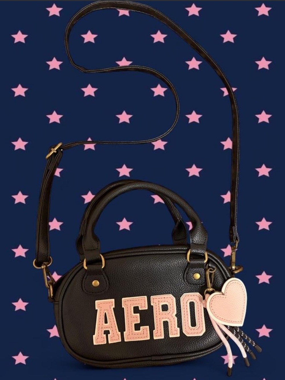 Aeropostale Black Crossbody with Pink Heart Charm